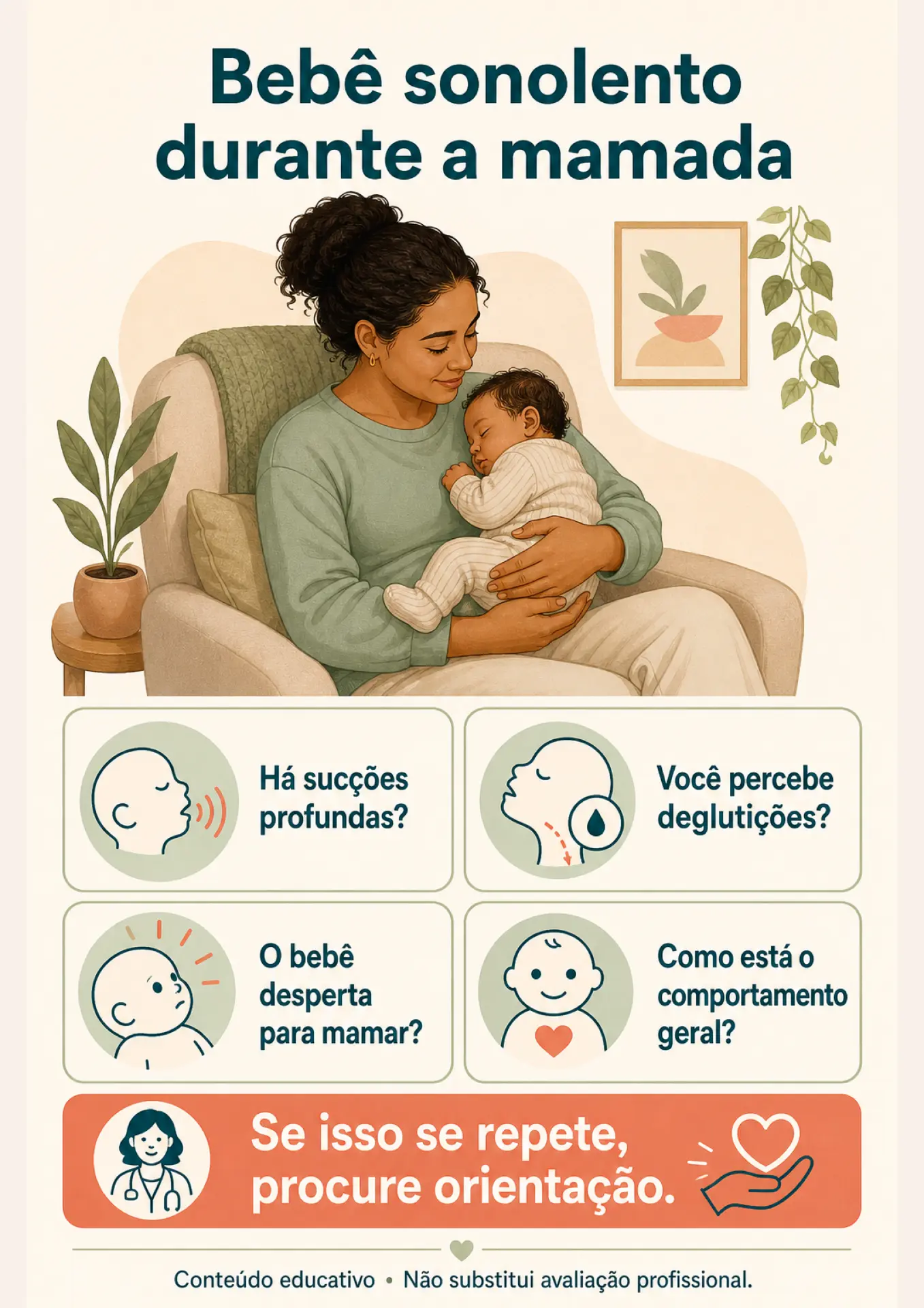 Ficha visual: bebê sonolento durante a mamada