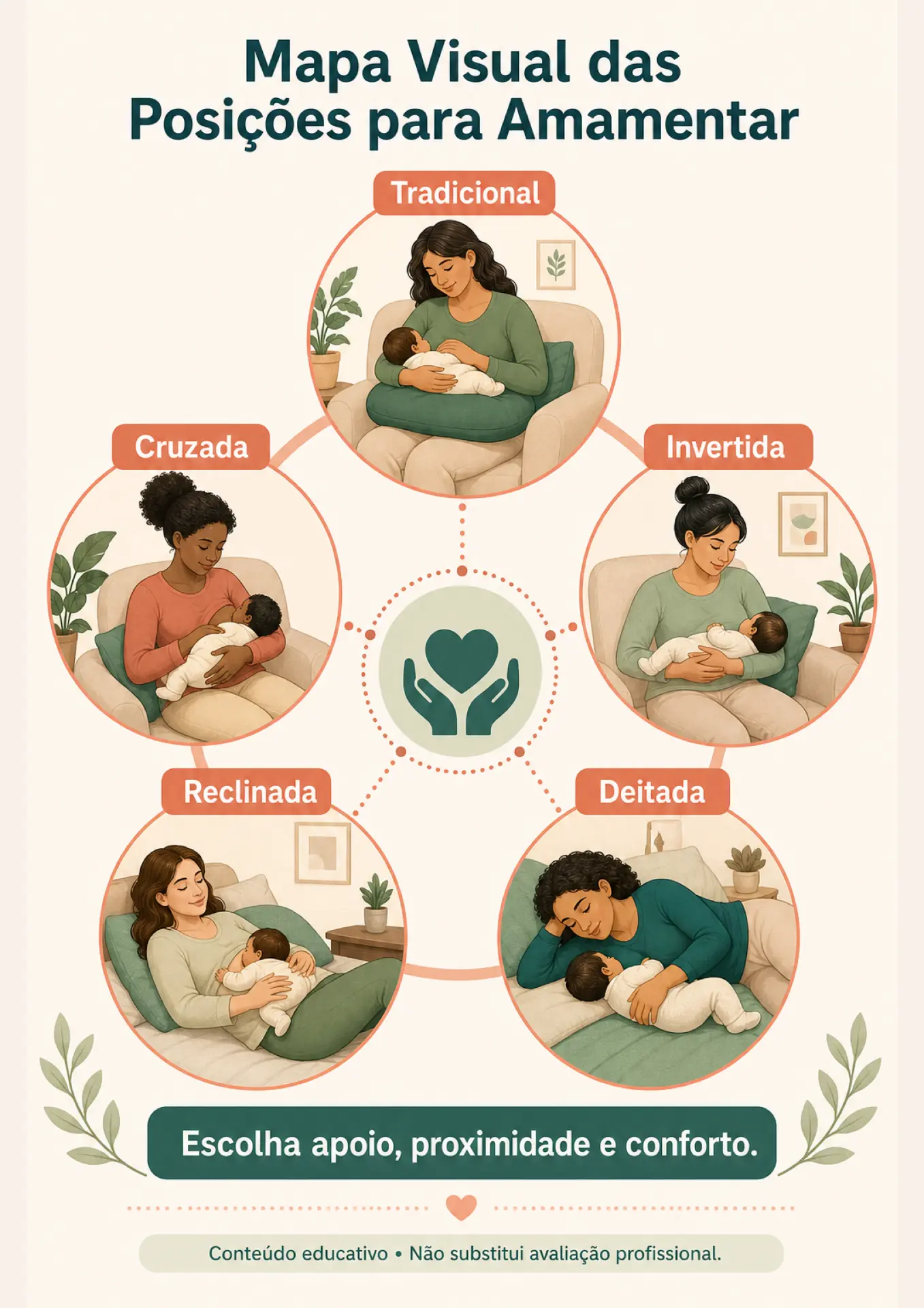 Mapa visual das posições para amamentar