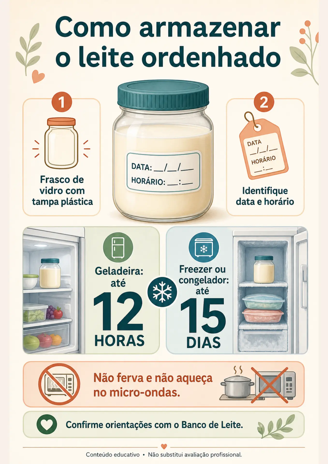 Ficha visual: como armazenar o leite ordenhado