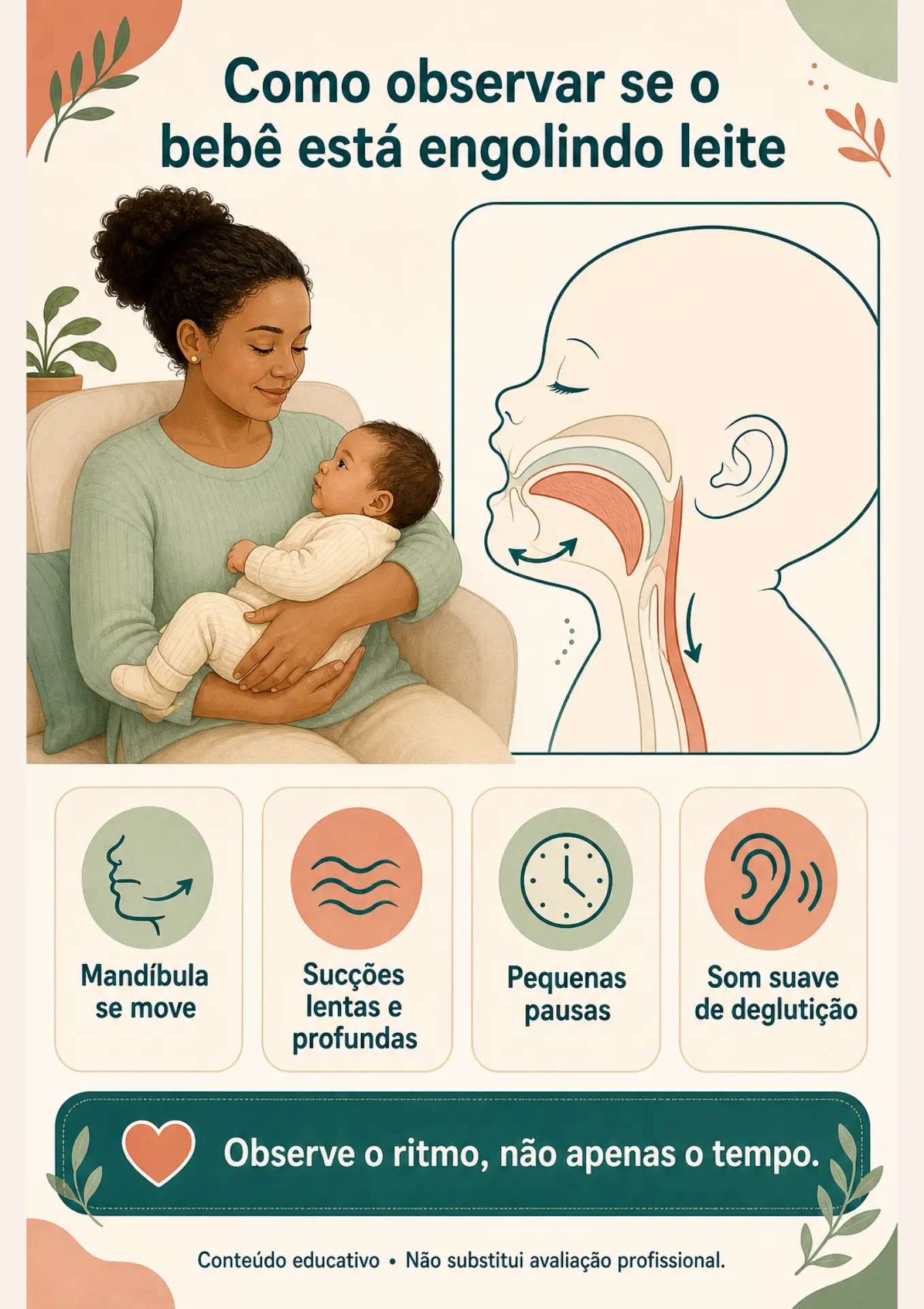 Ficha visual: como perceber o bebê engolindo leite