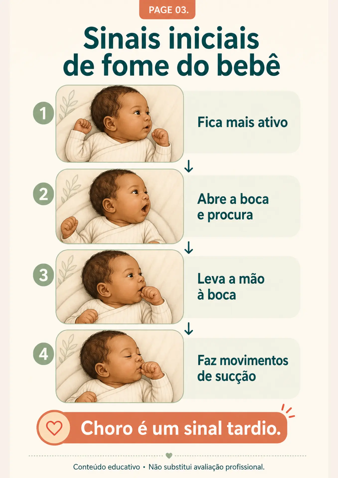 Ficha visual: sinais iniciais de fome do bebê
